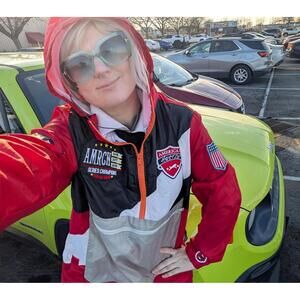 Lavish Society Streetcore Red and Black Windbreaker Hoodie W/ Patches Sz 2XL